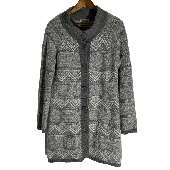 Maryline Italian Made Wool Blend Grey & White Tunic Length Button-Up Sweater LG - Picture 1 of 16